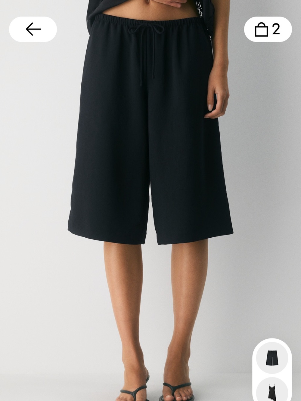 NWT Aritzia Black Elastic-Waist Bermuda Shorts with Drawstring